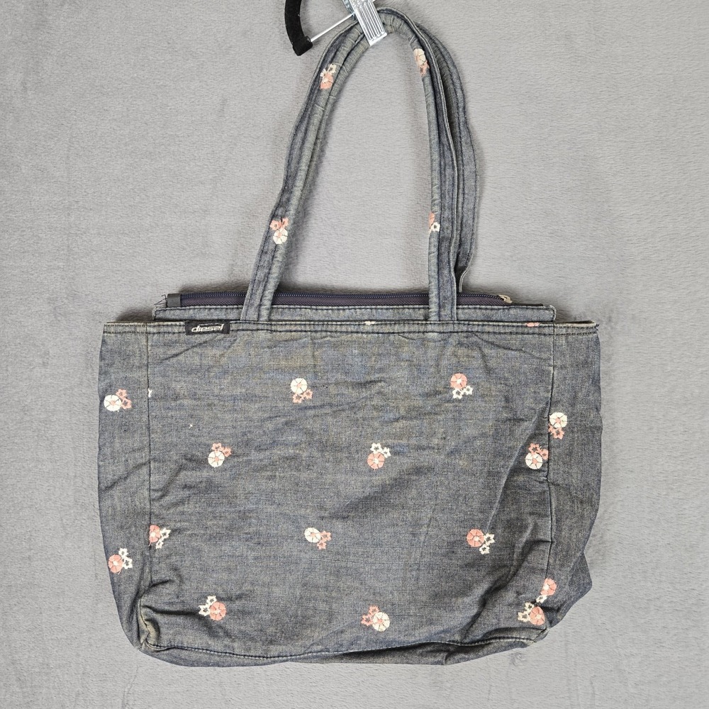 Vintage Y2K‎ Diesel Denim Shoulder Bag Tote Womens Floral Embroidered Chambray